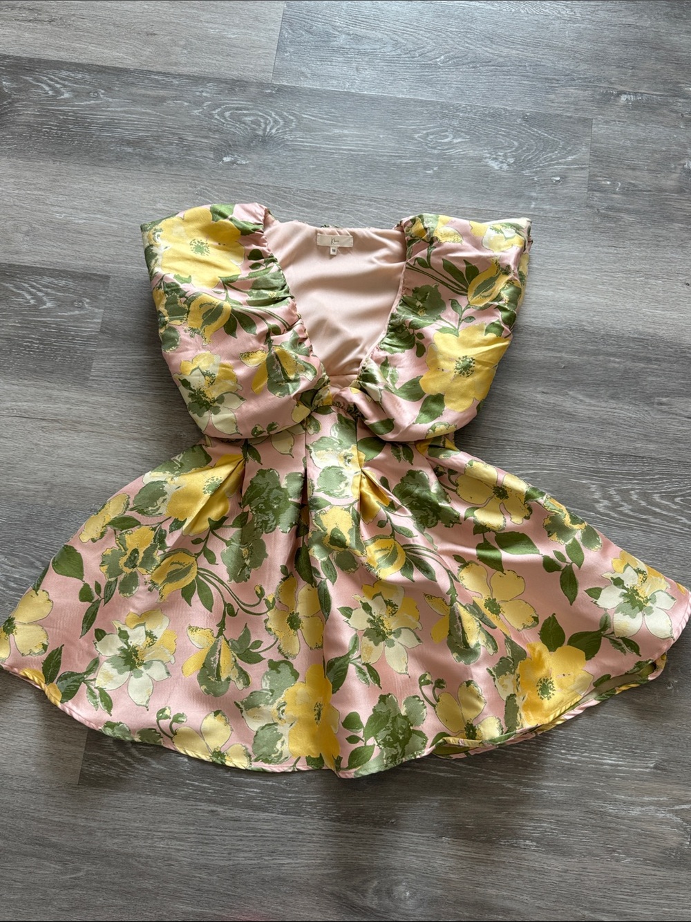 Floral Pink & Yellow Mini Dress with Puff Shoulders